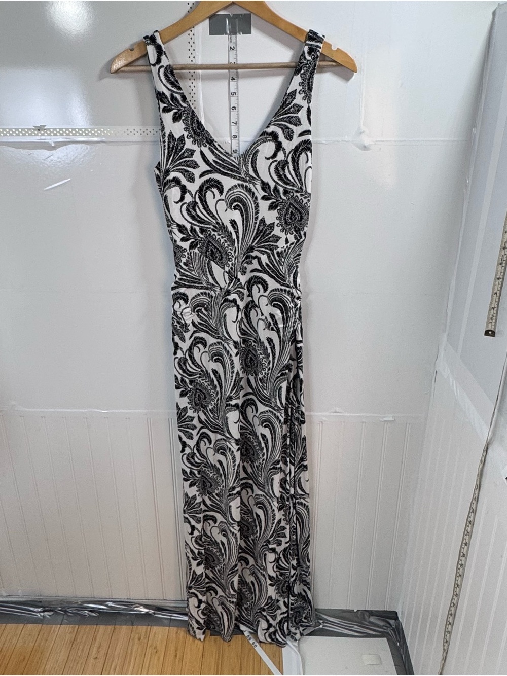 INC Black White Paisley Maxi Dress Sleeveless Boho Stretch Size Small Y2K Gown!! - Picture 3 of 6